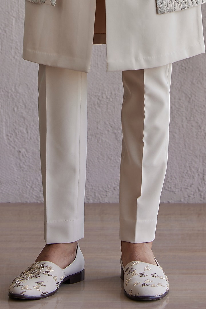 Blush Viscose Wool Embroidered Front Open Indowestern Jacket Set by Qbik Men at Pernia's Pop Up Shop
