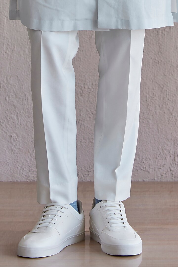 Powder Blue Silk Embroidered Front Open Wedding Indowestern Jacket Set by Qbik Men at Pernia's Pop Up Shop