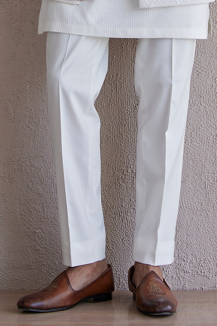 Ivory Silk Embroidered Front Open Wedding Indowestern Jacket Set by Qbik Men at Pernia's Pop Up Shop