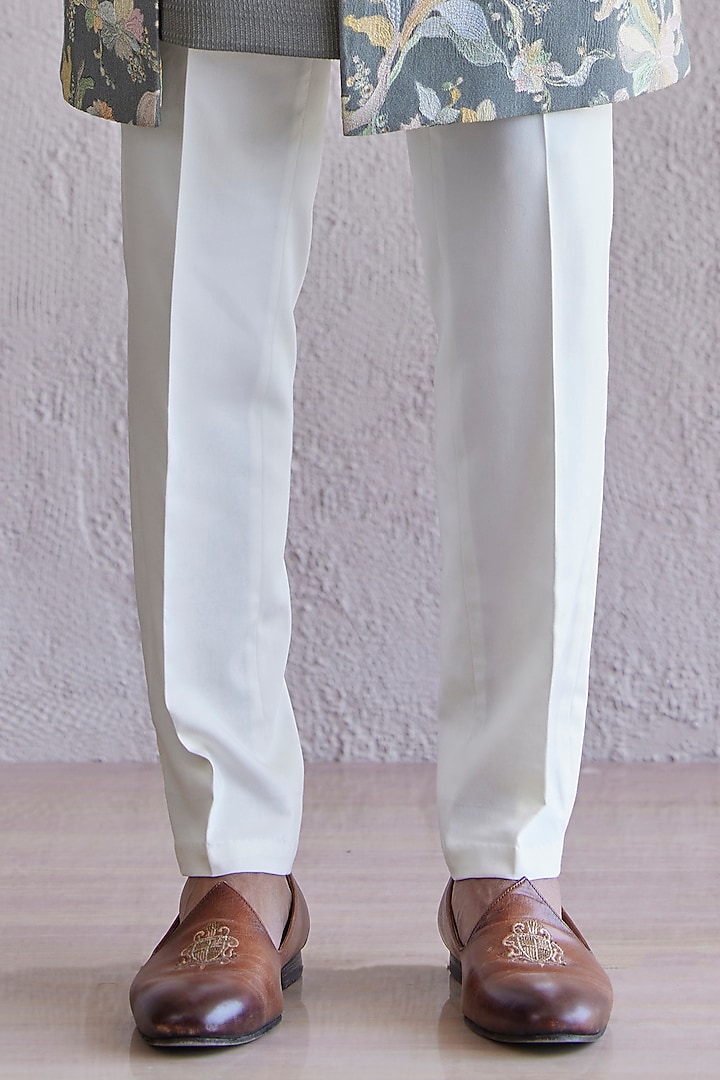 Grey Silk Embroidered Wedding Indowestern Set by Qbik Men at Pernia's Pop Up Shop