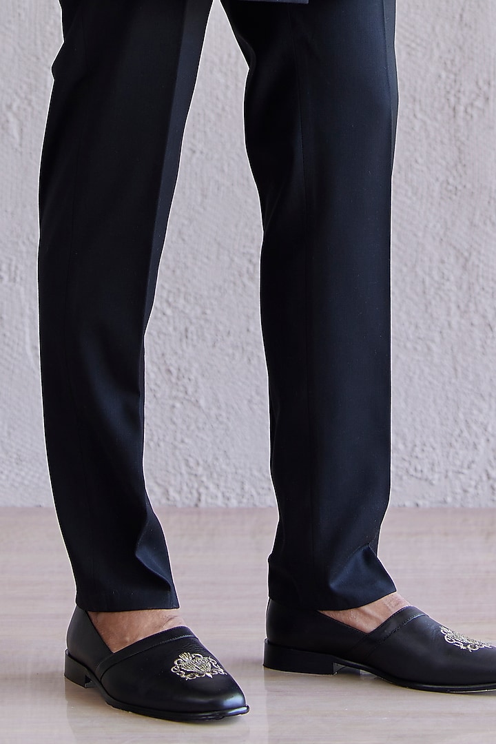 Black Silk & Viscose Wool Embroidered Panelled Wedding Indowestern Set by Qbik Men at Pernia's Pop Up Shop