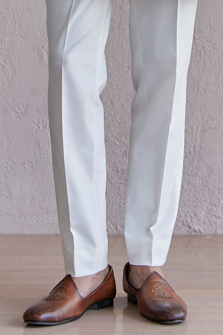 Ivory Cotton Jacquard Embroidered Front Open Wedding Indowestern Set by Qbik Men at Pernia's Pop Up Shop