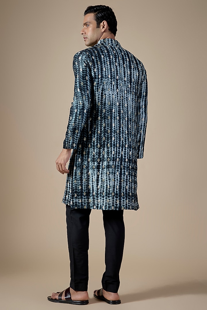 Black Banarasi Silk Bandhani Printed Kurta Set by Qbik Men at Pernia's Pop Up Shop