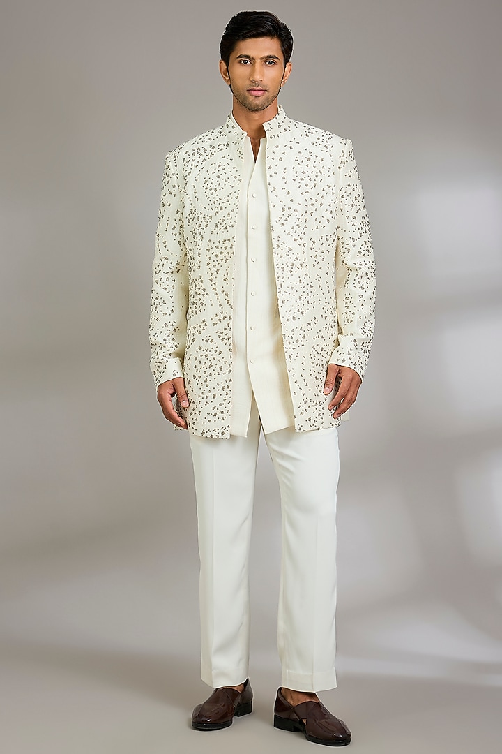 Ivory Silk Groom Indowestern Set by Qbik Men at Pernia's Pop Up Shop