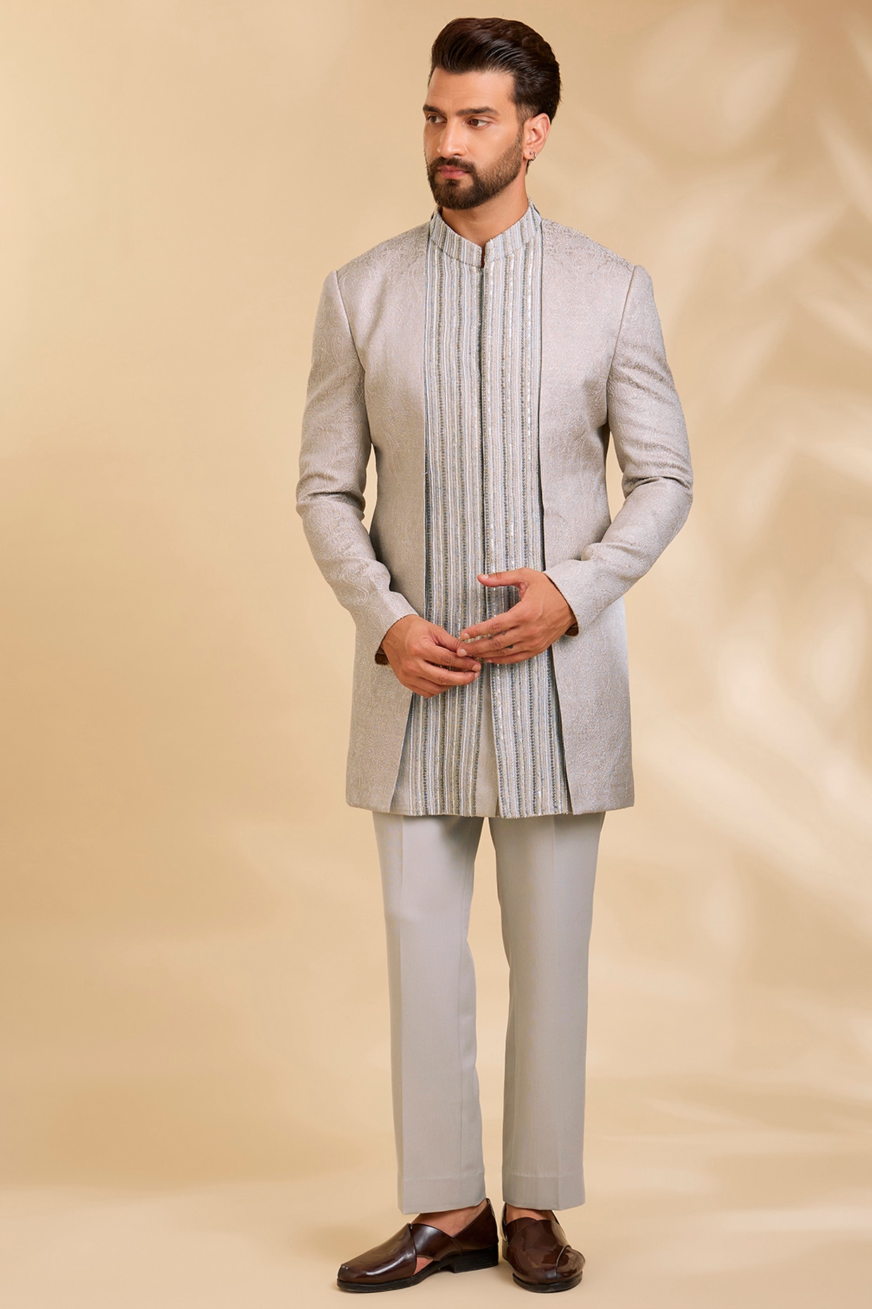 Qbik Ivory Silk Indowestern Set