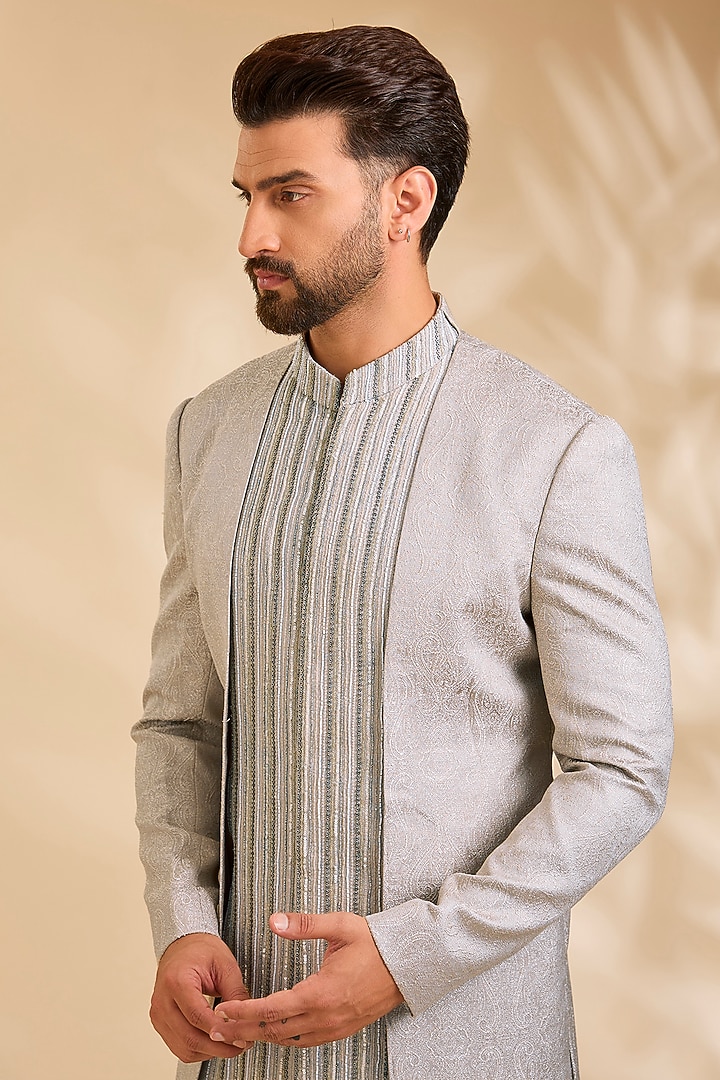 Ivory Silk Groom Indowestern Set by Qbik Men at Pernia's Pop Up Shop