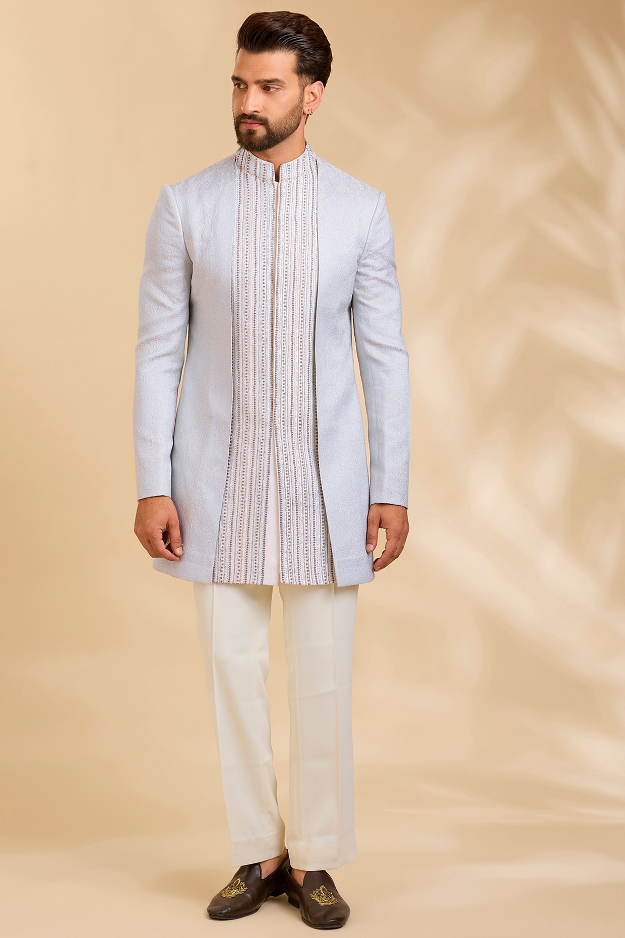 Qbik Powder Blue Silk Indowestern Set