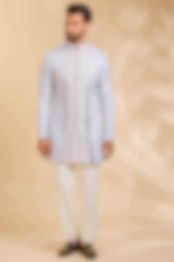 Powder Blue Silk Groom Indowestern Set by Qbik Men at Pernia's Pop Up Shop