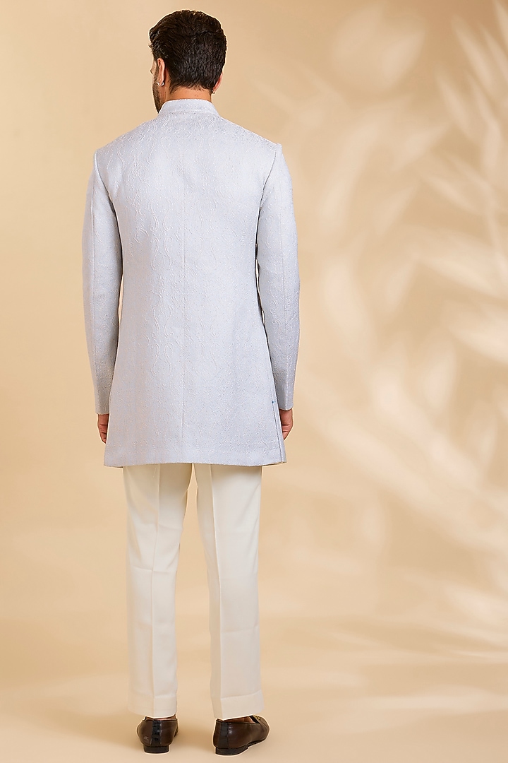 Powder Blue Silk Groom Indowestern Set by Qbik Men at Pernia's Pop Up Shop