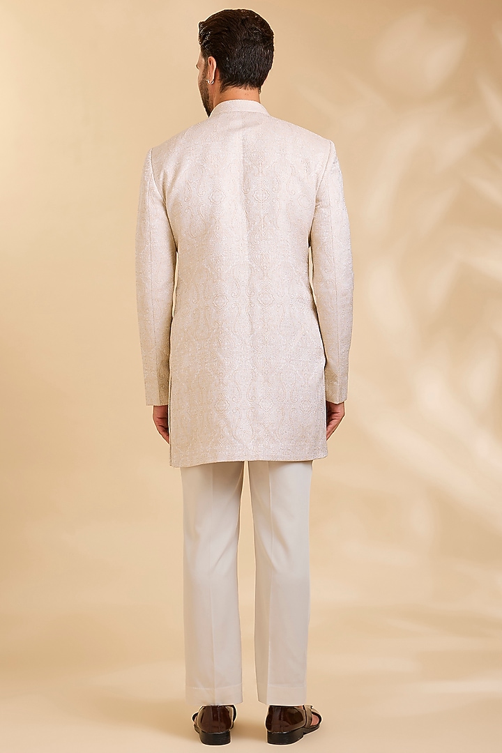 Mouse-Colored Silk Groom Indowestern Set by Qbik Men at Pernia's Pop Up Shop