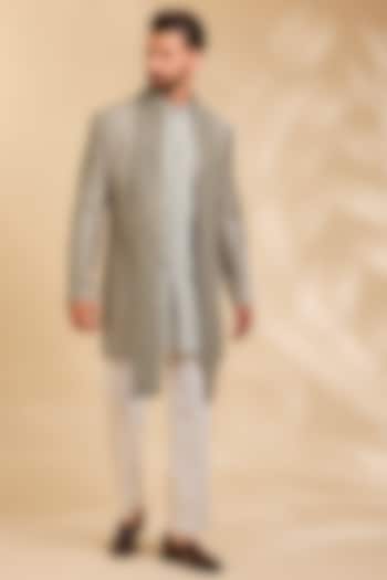Sage Silk Groom Indowestern Set by Qbik Men at Pernia's Pop Up Shop