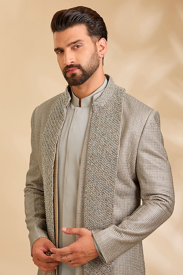 Sage Silk Groom Indowestern Set by Qbik Men at Pernia's Pop Up Shop