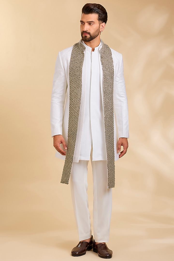 Ivory Silk Groom Indowestern Set by Qbik Men at Pernia's Pop Up Shop