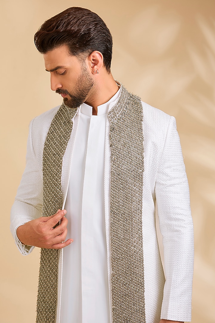 Ivory Silk Groom Indowestern Set by Qbik Men at Pernia's Pop Up Shop