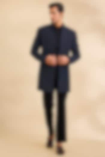 Navy Blue Suiting Groom Indowestern Set by Qbik Men at Pernia's Pop Up Shop