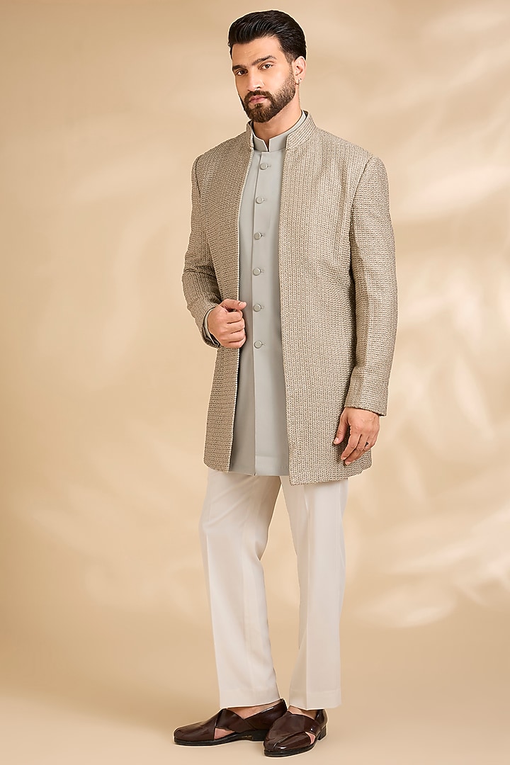 Sage Silk Groom Indowestern Set by Qbik Men at Pernia's Pop Up Shop