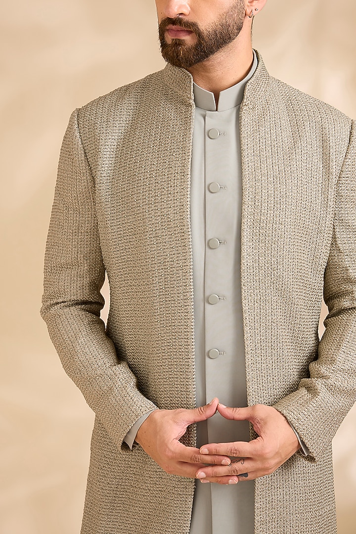 Sage Silk Groom Indowestern Set by Qbik Men at Pernia's Pop Up Shop