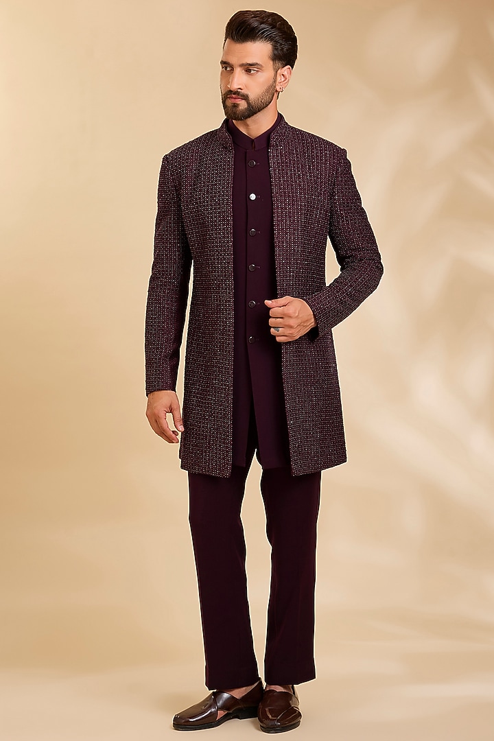Wine Suiting Groom Indowestern Set by Qbik Men at Pernia's Pop Up Shop