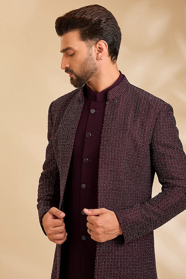 Wine Suiting Groom Indowestern Set by Qbik Men at Pernia's Pop Up Shop
