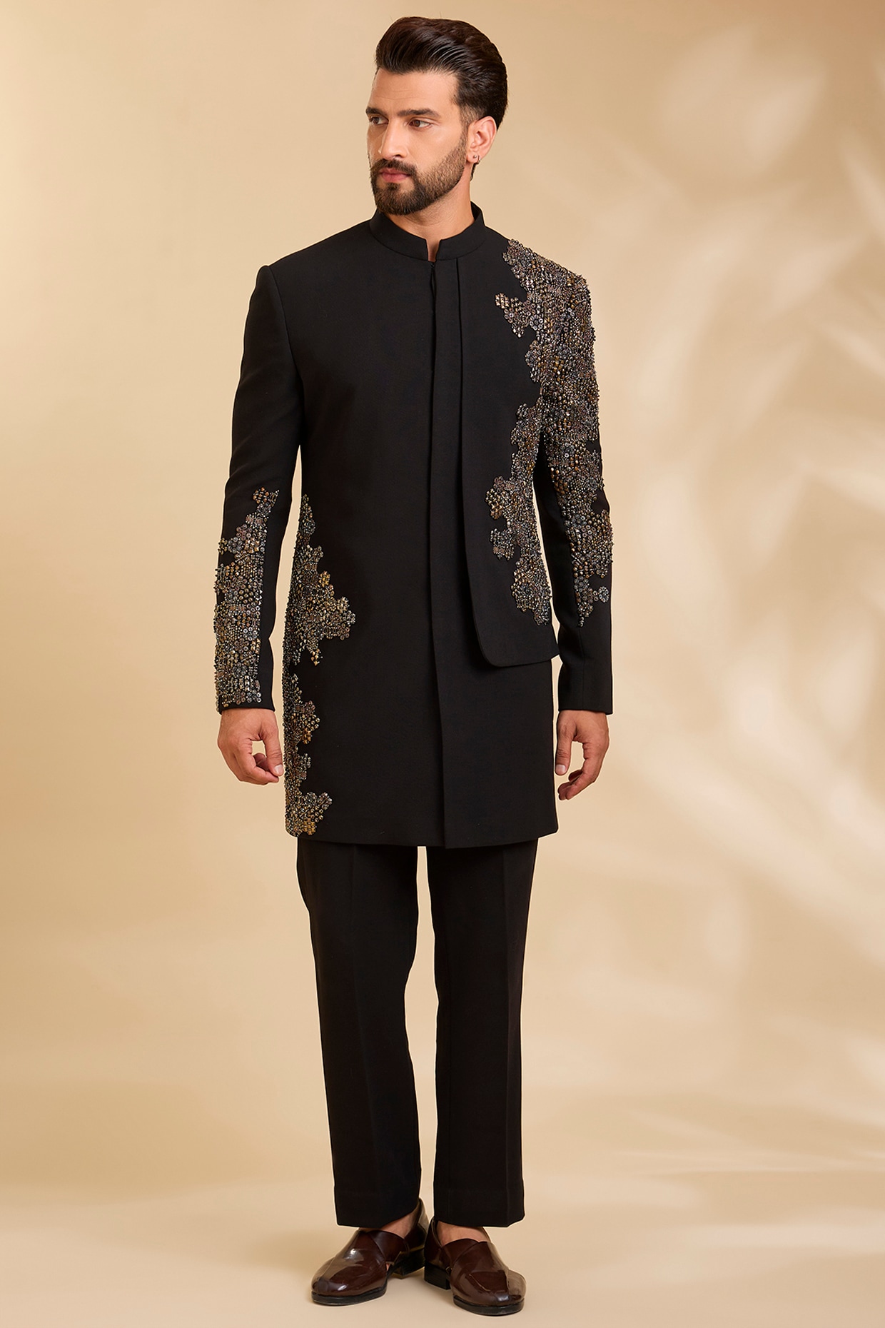 Qbik Black Suiting Indowestern Set