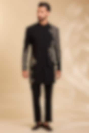 Black Suiting Groom Indowestern Set by Qbik Men at Pernia's Pop Up Shop