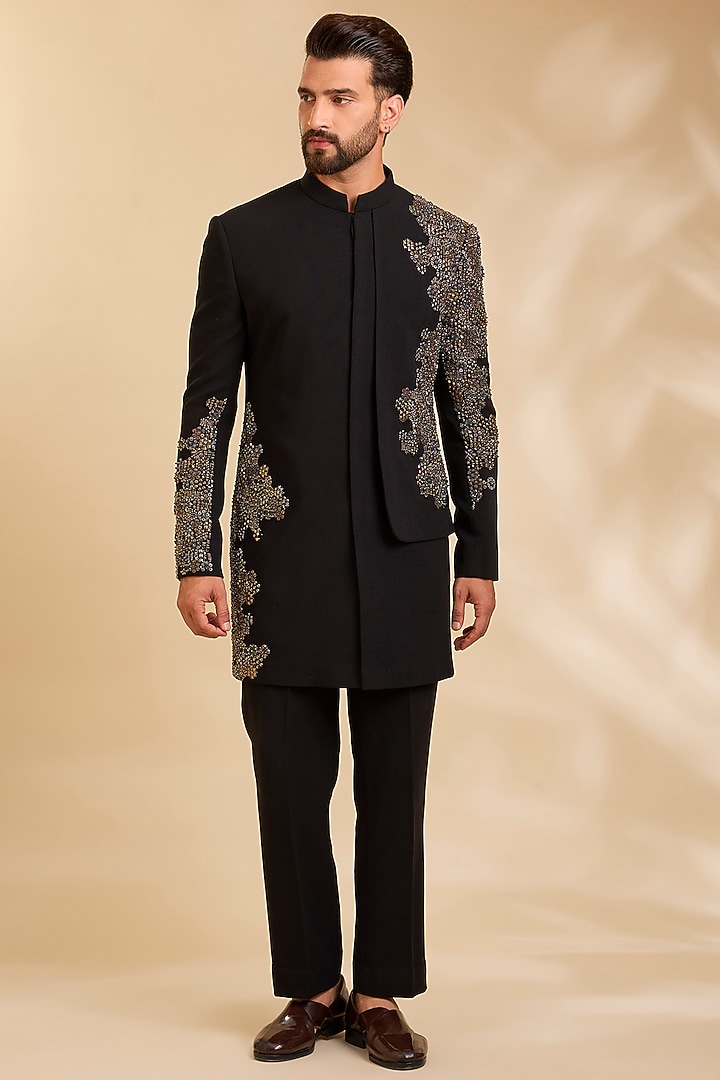 Black Suiting Groom Indowestern Set by Qbik Men at Pernia's Pop Up Shop