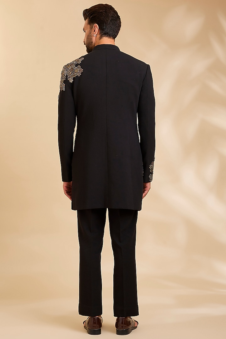 Black Suiting Groom Indowestern Set by Qbik Men at Pernia's Pop Up Shop