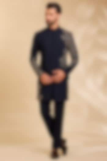 Navy Blue Suiting Groom Indowestern Set by Qbik Men at Pernia's Pop Up Shop