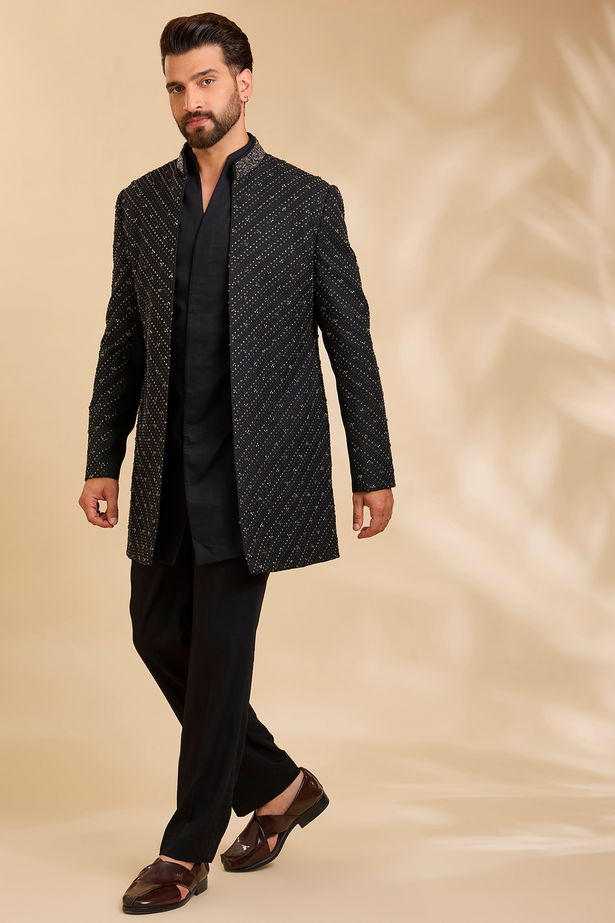 Qbik Black Silk Indowestern Set
