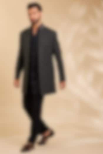 Black Silk Groom Indowestern Set by Qbik Men at Pernia's Pop Up Shop