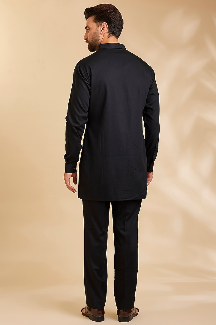 Black Silk Groom Indowestern Set by Qbik Men at Pernia's Pop Up Shop