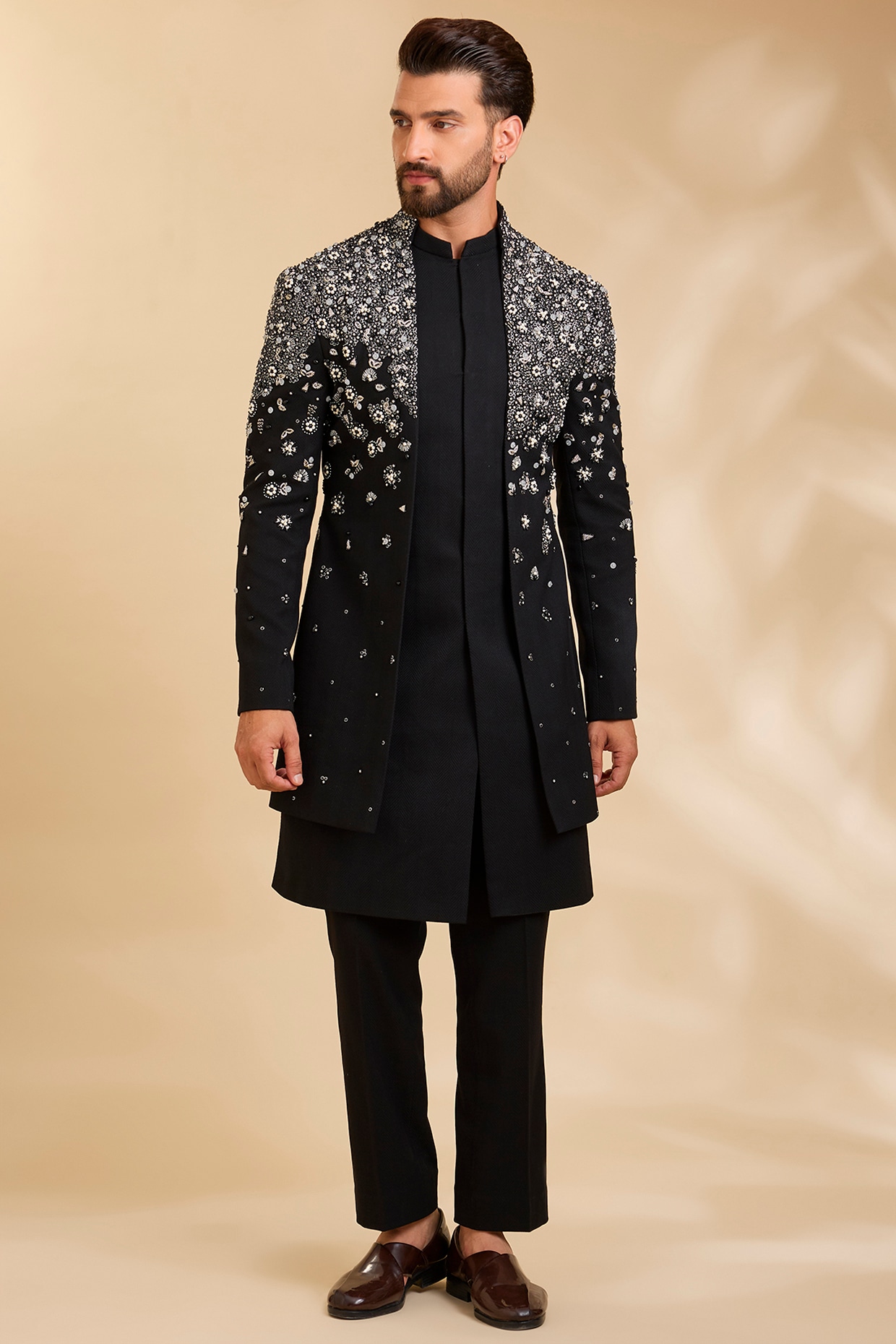 Qbik Black Silk Indowestern Set