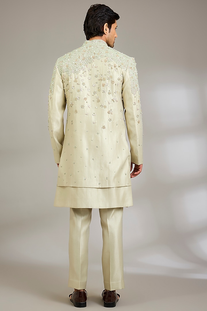 Mint Silk Groom Indowestern Set by Qbik Men at Pernia's Pop Up Shop