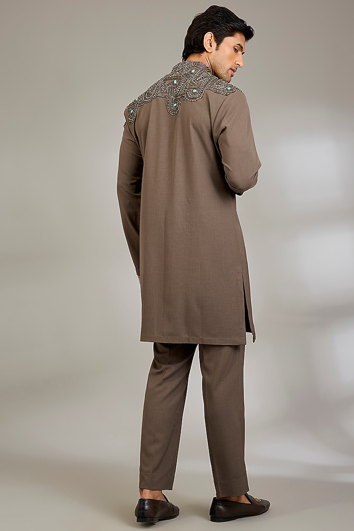 Dark Brown Silk Kurta Set by Qbik Men at Pernia's Pop Up Shop