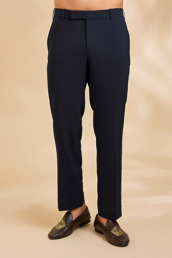Navy Blue Linen Silk Chanderi Kurta Set by Qbik Men at Pernia's Pop Up Shop