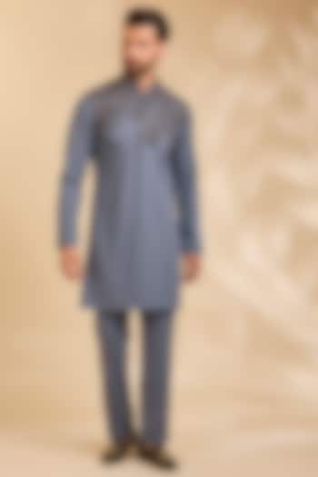 Grey Linen Silk Chanderi Kurta Set by Qbik Men at Pernia's Pop Up Shop