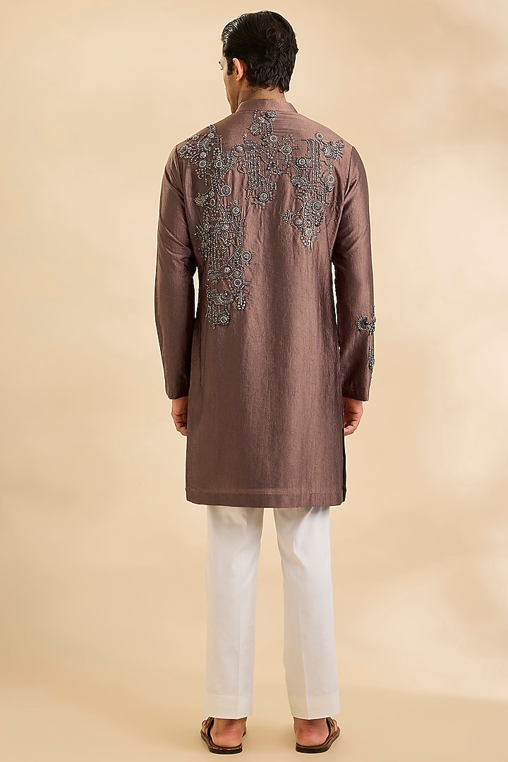 Rust Silk Kurta Set by Qbik Men at Pernia's Pop Up Shop