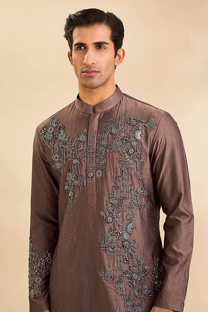 Rust Silk Kurta Set by Qbik Men at Pernia's Pop Up Shop