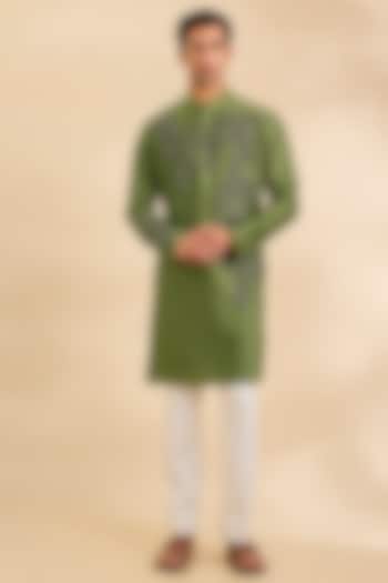 Green Silk Kurta Set by Qbik Men at Pernia's Pop Up Shop