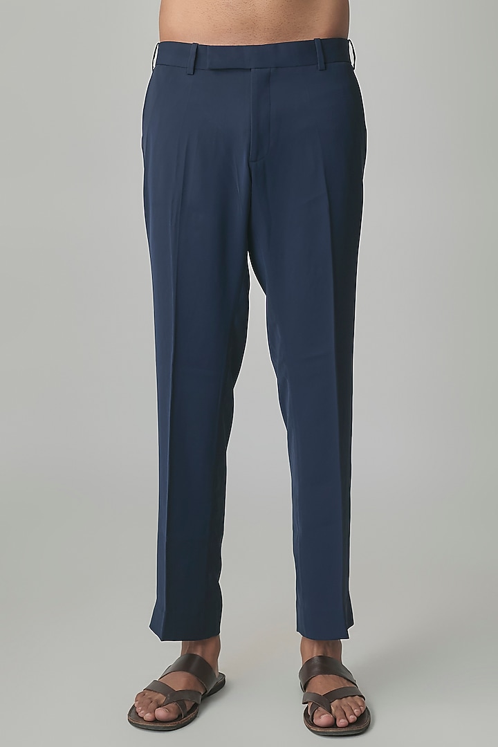 Navy Blue Chanderi Kurta Set by Qbik Men at Pernia's Pop Up Shop