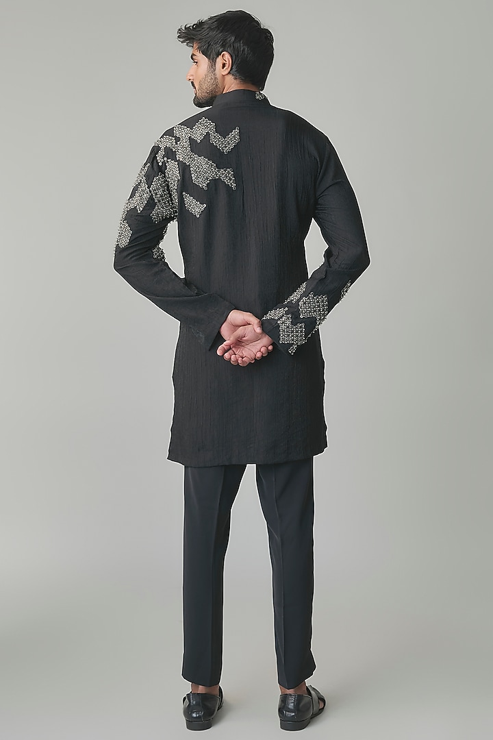 Black Chanderi Kurta Set by Qbik Men at Pernia's Pop Up Shop