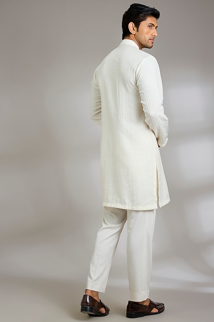 Ivory Silk Kurta Set by Qbik Men at Pernia's Pop Up Shop