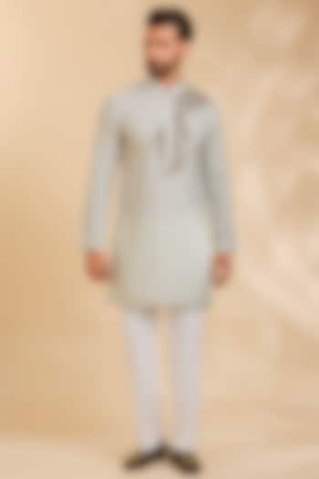 Mint Linen Silk Chanderi Kurta Set by Qbik Men at Pernia's Pop Up Shop
