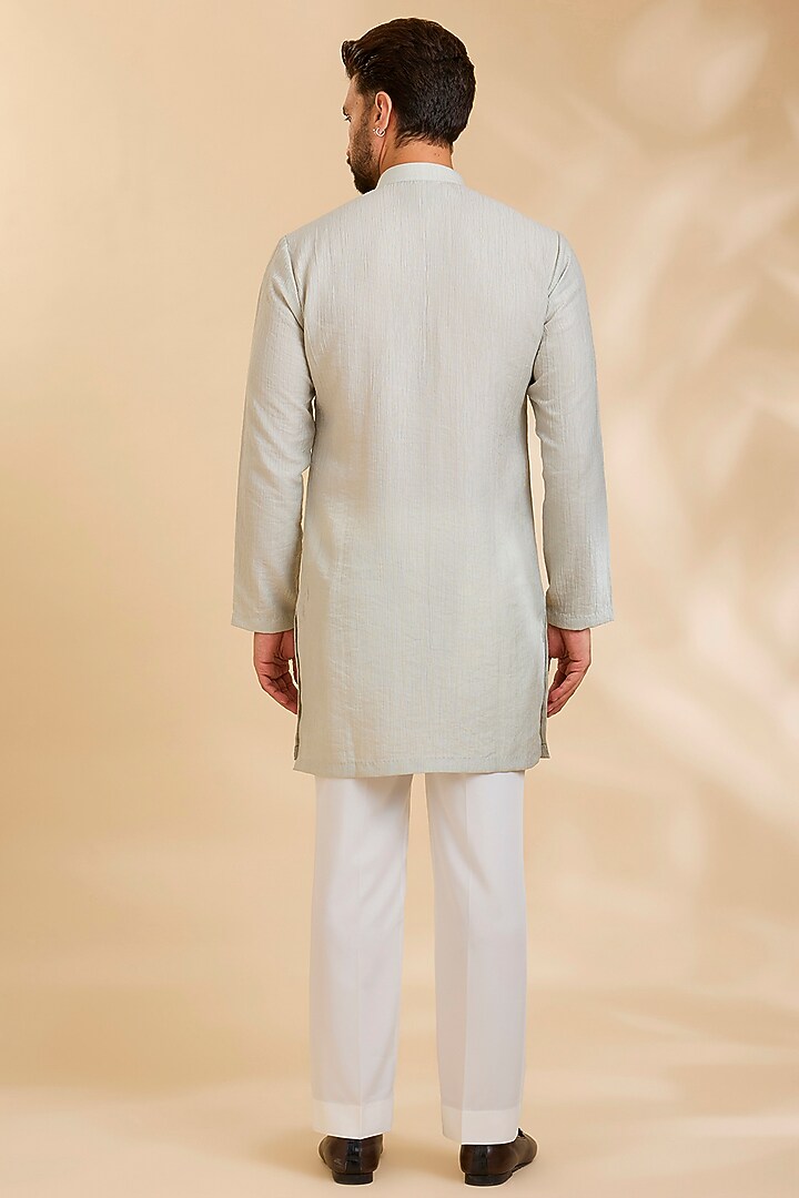 Mint Linen Silk Chanderi Kurta Set by Qbik Men at Pernia's Pop Up Shop