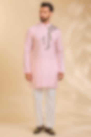 Pink Linen Silk Chanderi Kurta Set by Qbik Men at Pernia's Pop Up Shop