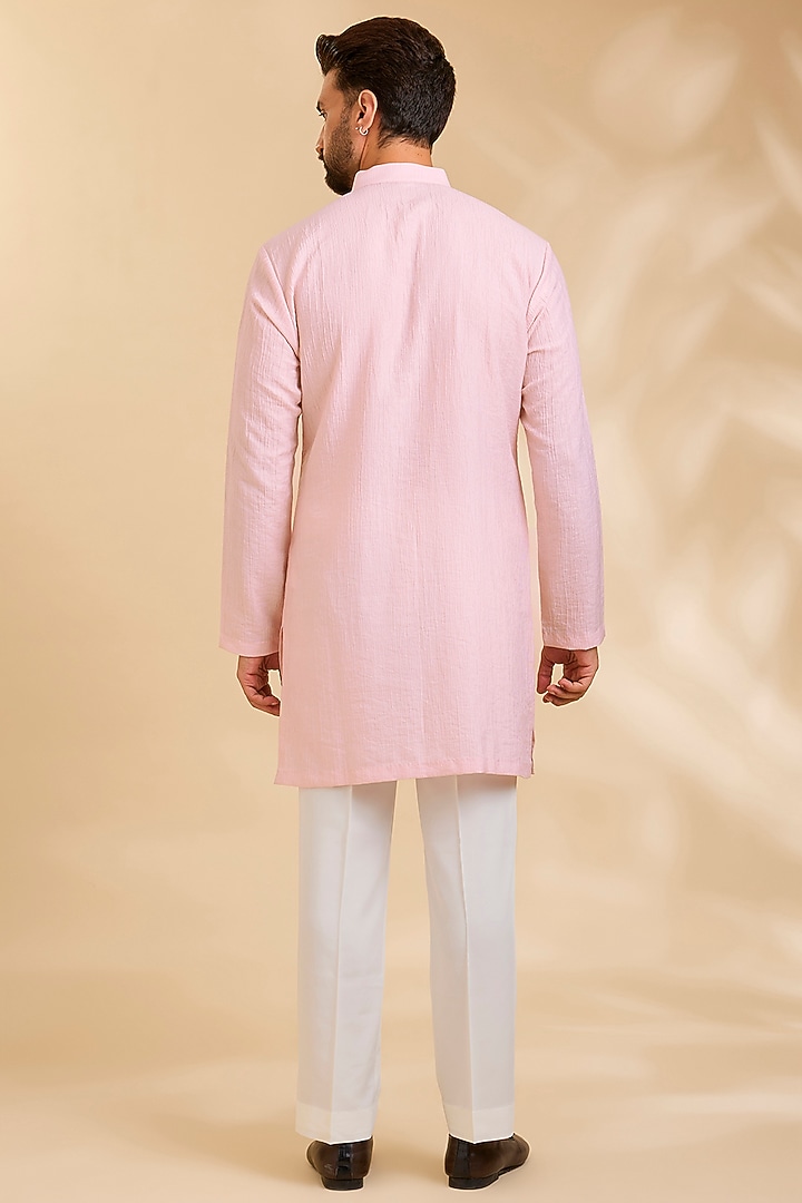 Pink Linen Silk Chanderi Kurta Set by Qbik Men at Pernia's Pop Up Shop
