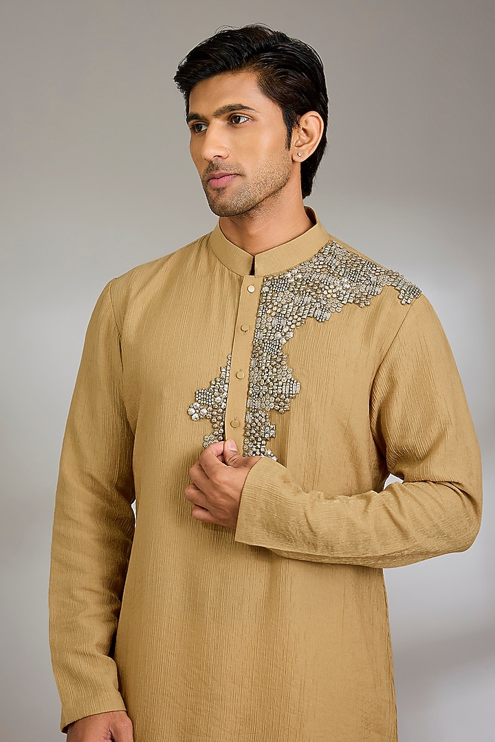 Mustard Silk Kurta Set by Qbik Men at Pernia's Pop Up Shop