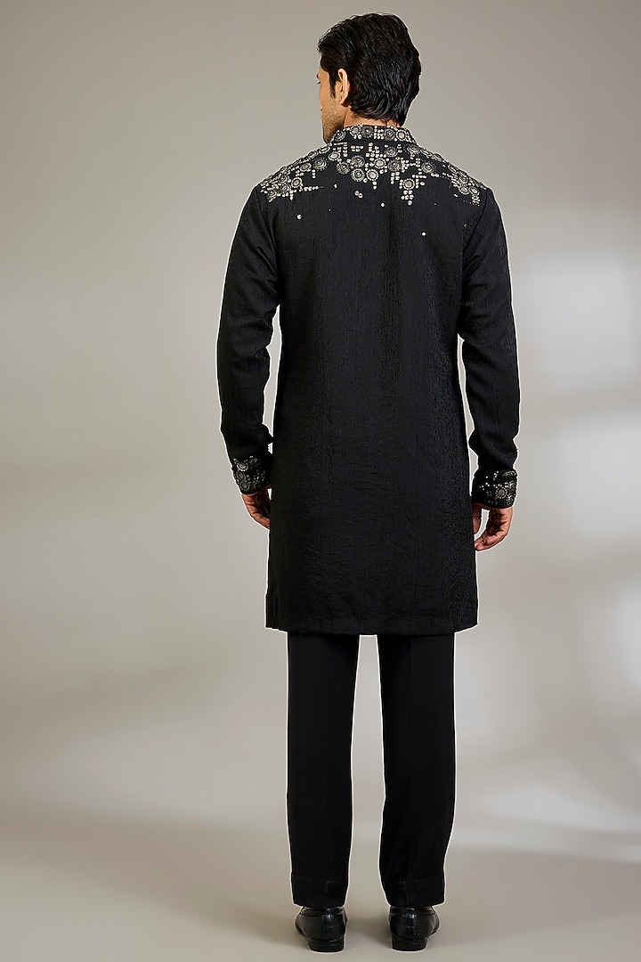 Black Silk Kurta Set by Qbik Men at Pernia's Pop Up Shop
