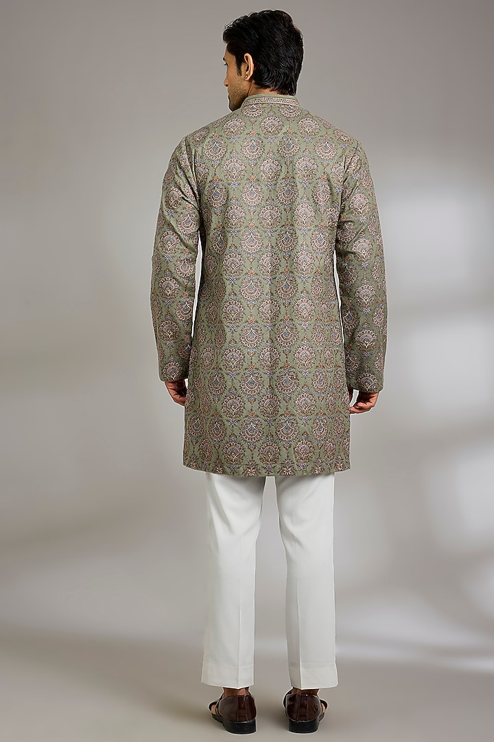 Pista Green Silk Groom Indowestern Jacket With Dupatta by Qbik Men at Pernia's Pop Up Shop