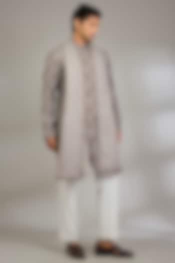 Grey Silk Groom Indowestern Jacket With Dupatta by Qbik Men at Pernia's Pop Up Shop